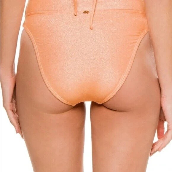 PilyQ PQ Citrine High Waist Teeny Orange Shimmer Swim Bikini Bottom Size L NWT - Picture 2 of 10